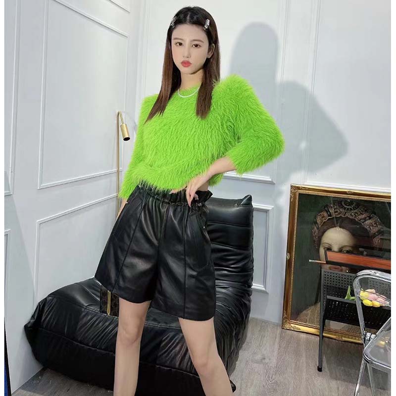 G*u*i women gg brushed wool knit sweater bright green long sleeves crewneck