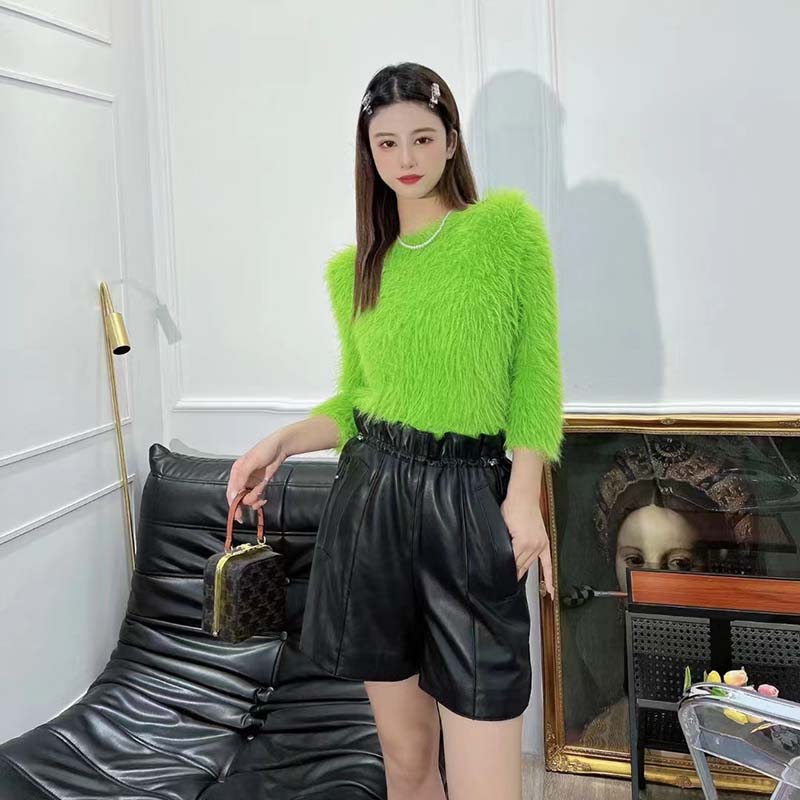 G*u*i women gg brushed wool knit sweater bright green long sleeves crewneck