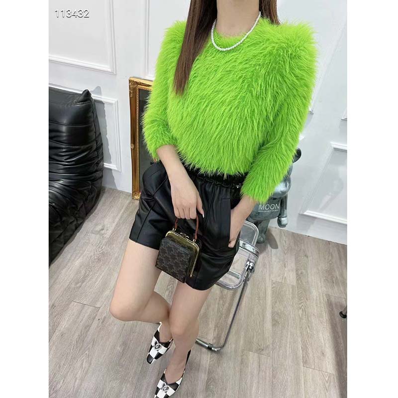 G*u*i women gg brushed wool knit sweater bright green long sleeves crewneck