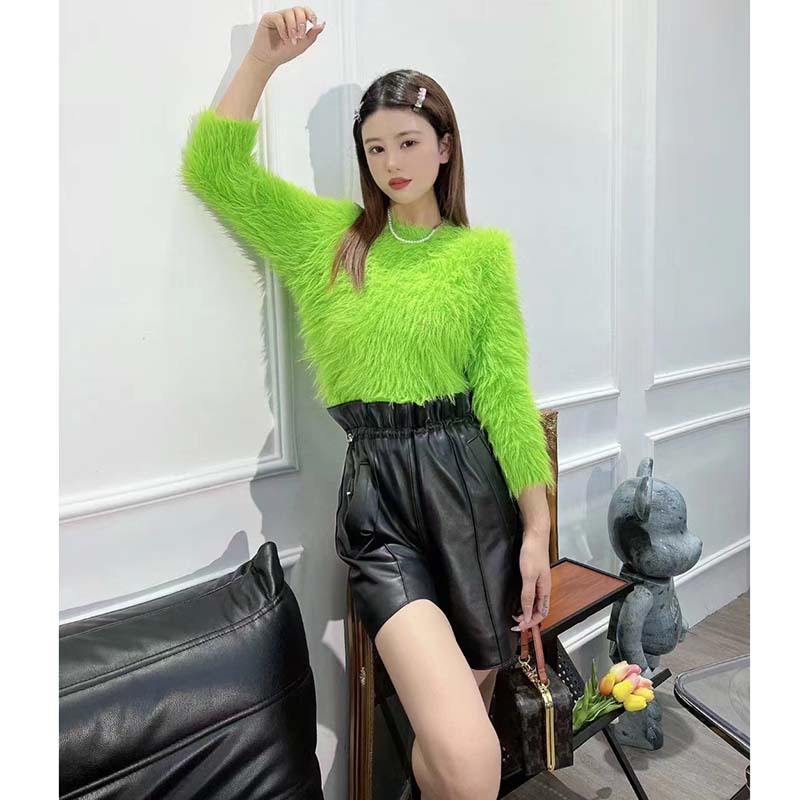 G*u*i women gg brushed wool knit sweater bright green long sleeves crewneck