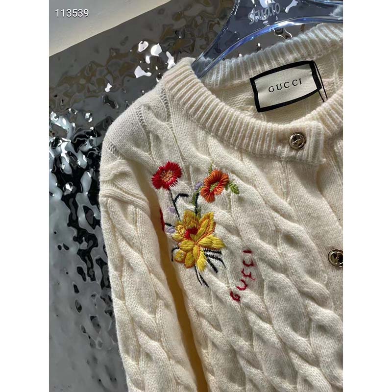 G*u*i women gg lovelight cotton cardigan embroidery white floral embroidery crewneck