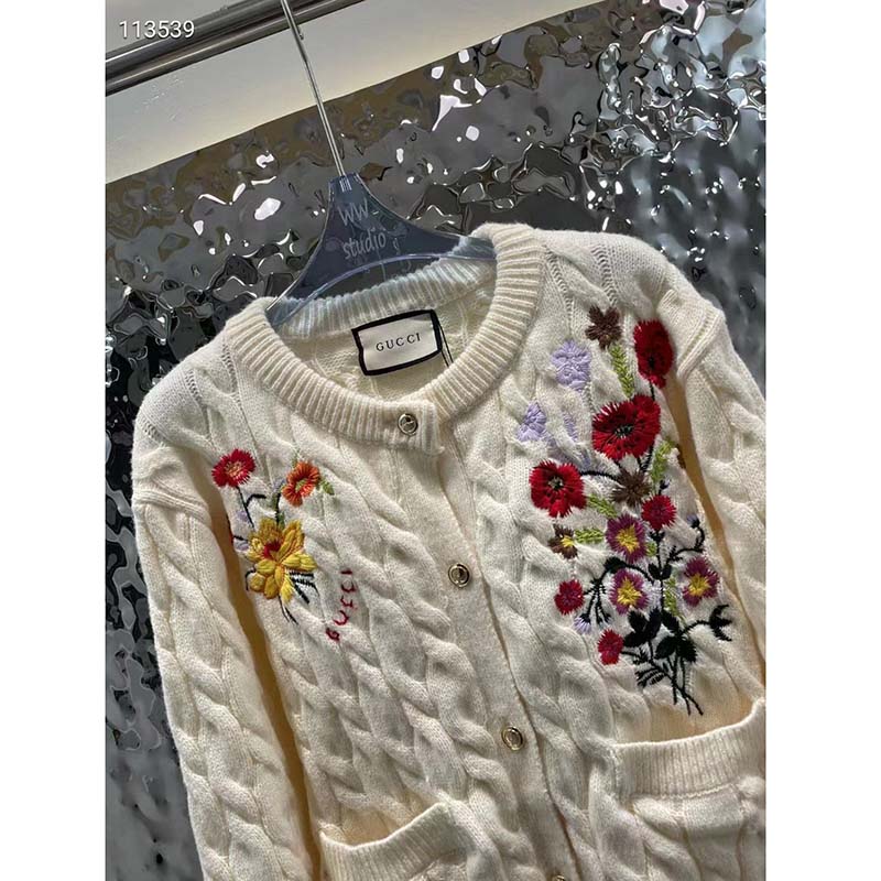 G*u*i women gg lovelight cotton cardigan embroidery white floral embroidery crewneck