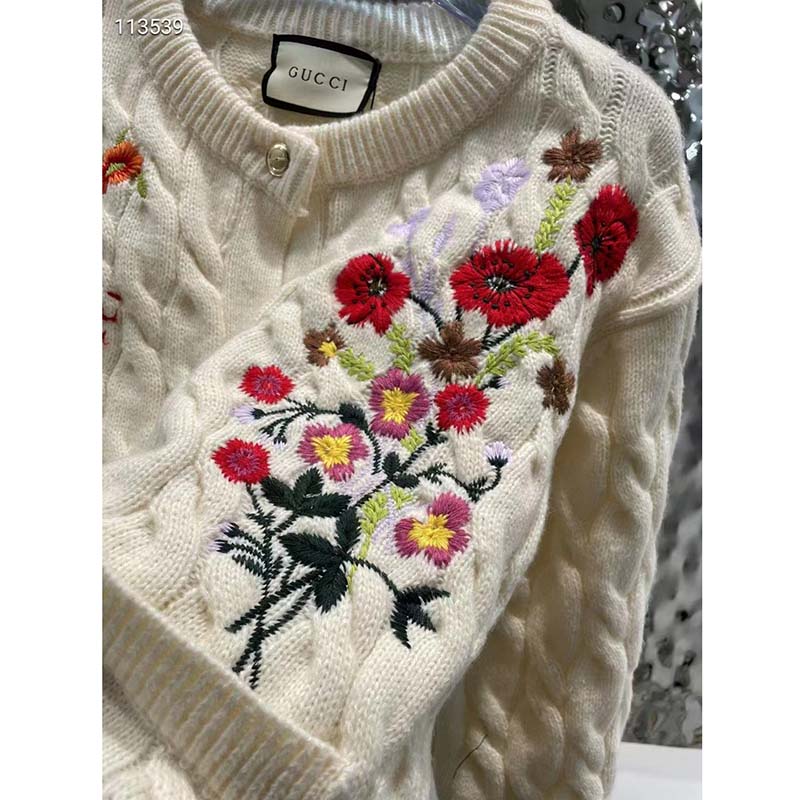 G*u*i women gg lovelight cotton cardigan embroidery white floral embroidery crewneck