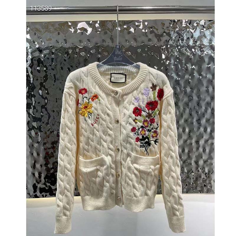G*u*i women gg lovelight cotton cardigan embroidery white floral embroidery crewneck