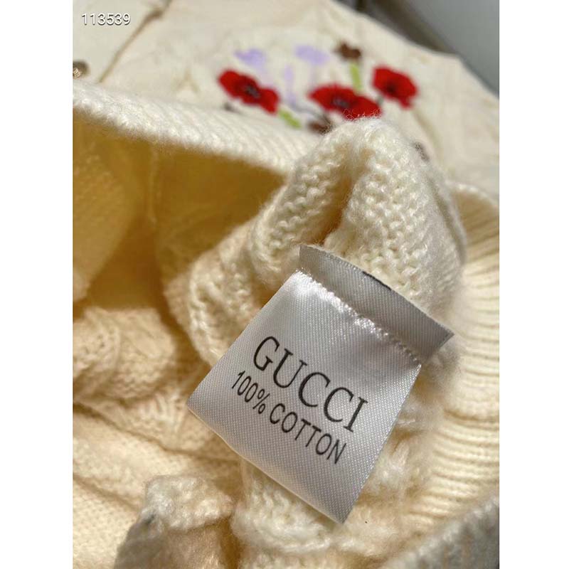 G*u*i women gg lovelight cotton cardigan embroidery white floral embroidery crewneck