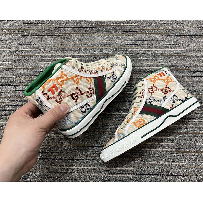 G*u*i women tennis 1977 sneaker multicolor gg linen fabric flat 2 cm heel