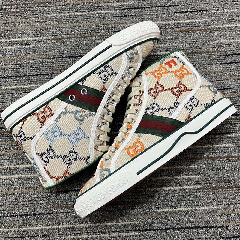 G*u*i women tennis 1977 sneaker multicolor gg linen fabric flat 2 cm heel