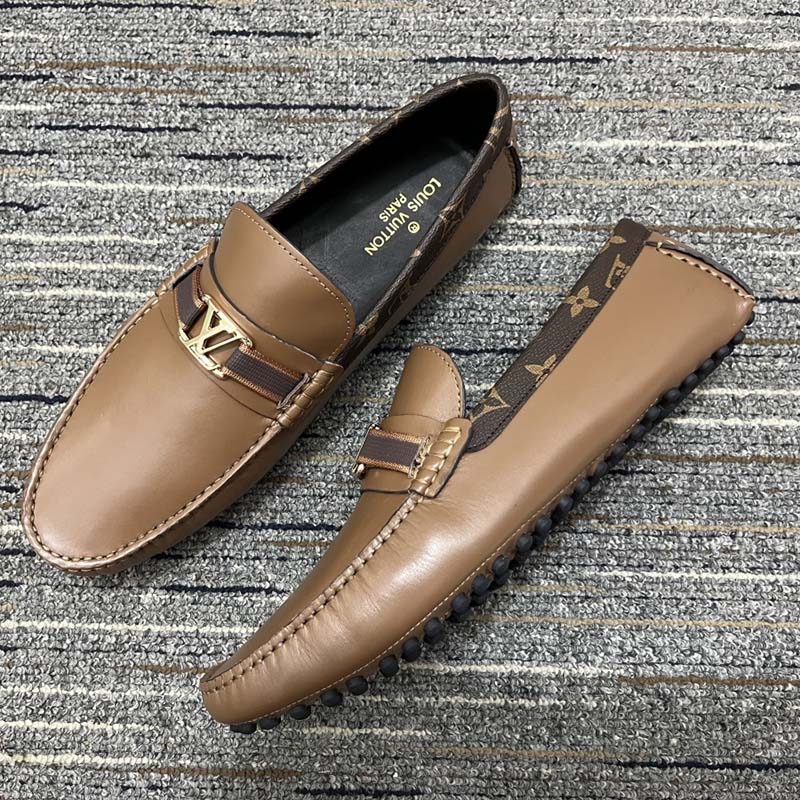 Louis Vuitton LV Men Hockenheim Moccasin Cognac Brown Calf Leather Monogram Canvas