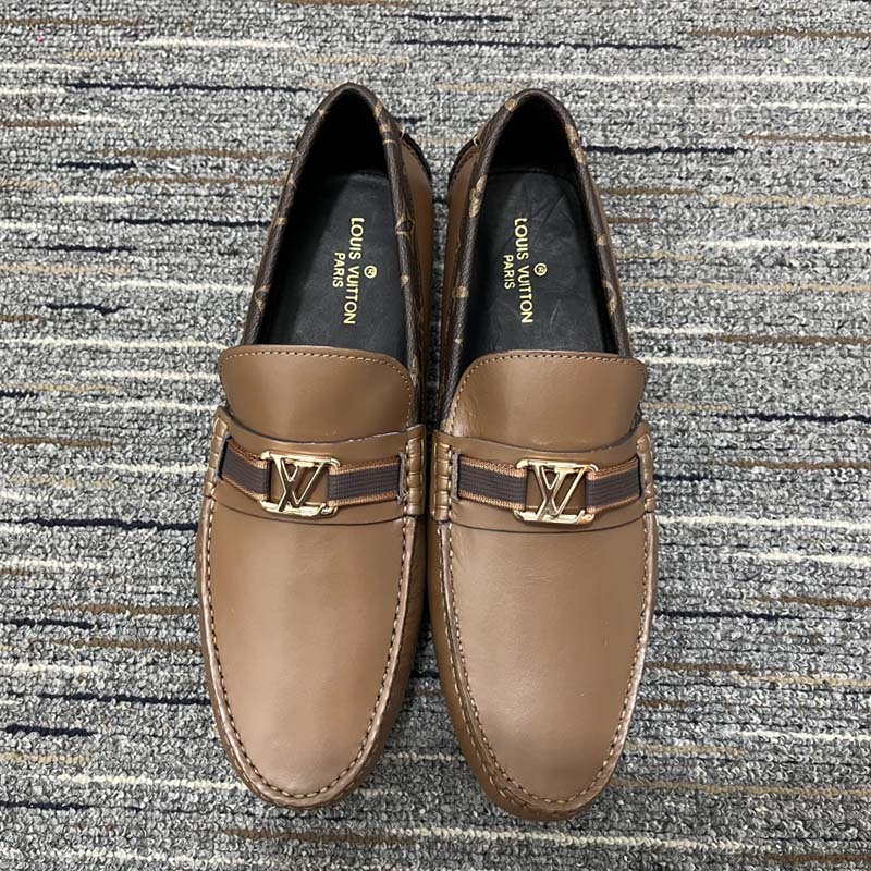 Louis Vuitton LV Men Hockenheim Moccasin Cognac Brown Calf Leather Monogram Canvas