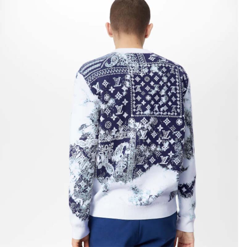 Louis Vuitton LV Men Monogram Bandana Crewneck Sweatshirt Cotton Indigo Slightly Loose Fit