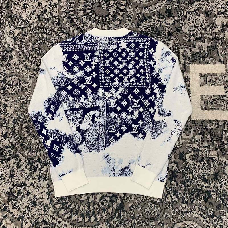 Louis Vuitton LV Women Monogram Bandana Crewneck Sweatshirt Cotton Indigo Slightly Loose Fit