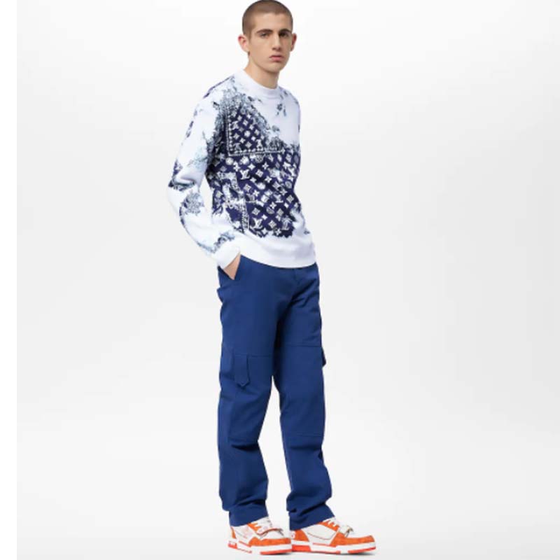Louis Vuitton LV Men Monogram Bandana Crewneck Sweatshirt Cotton Indigo Slightly Loose Fit