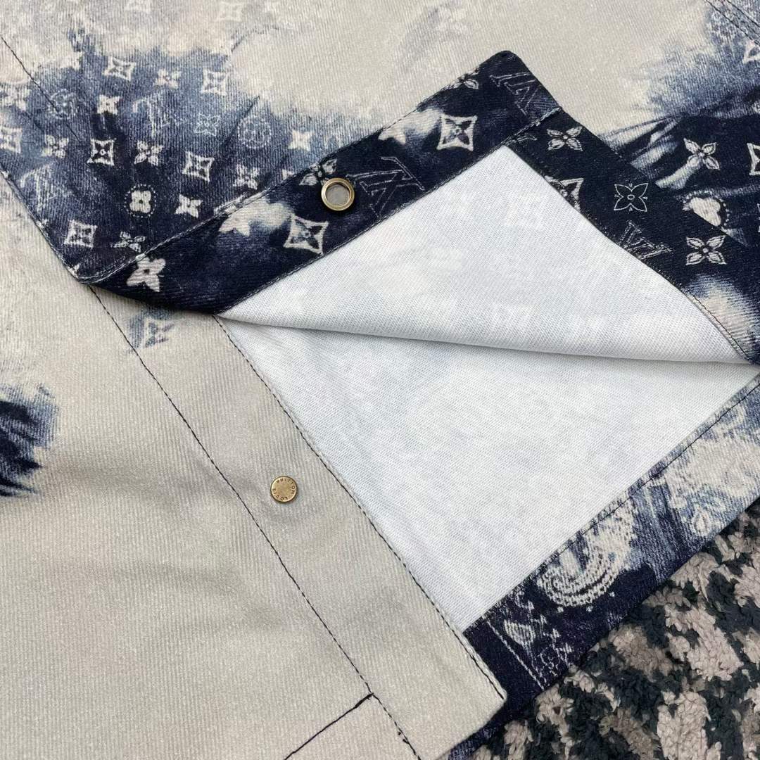 Louis Vuitton LV Men Monogram Bandana Short-Sleeved Denim Shirt Cotton Indigo Regular Fit