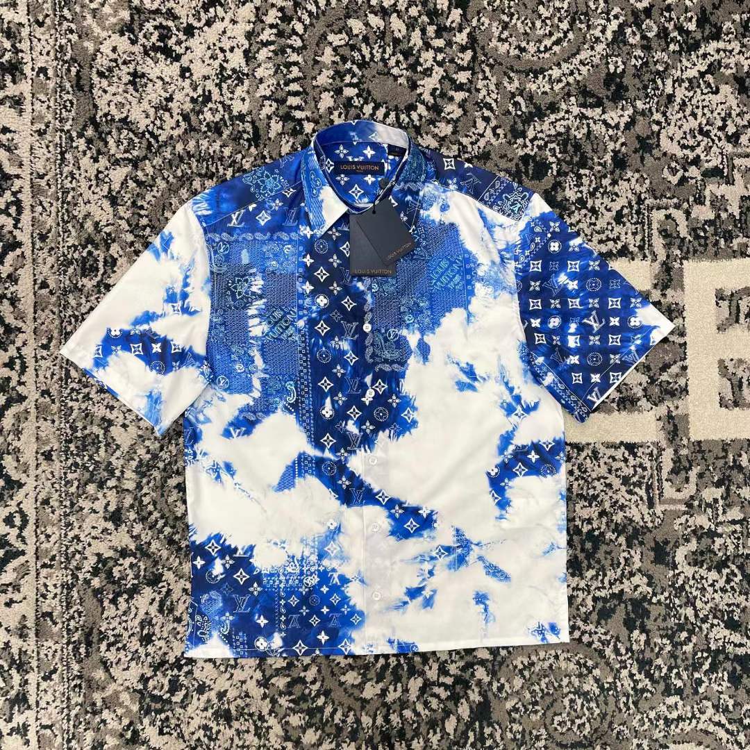 Louis Vuitton LV Women Monogram Bandana Short-Sleeved Shirt Cotton Indigo Regular Fit