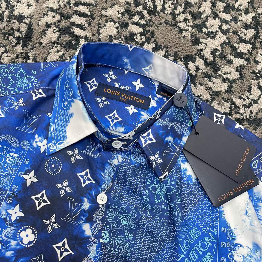 Louis Vuitton LV Women Monogram Bandana Short-Sleeved Shirt Cotton Indigo Regular Fit