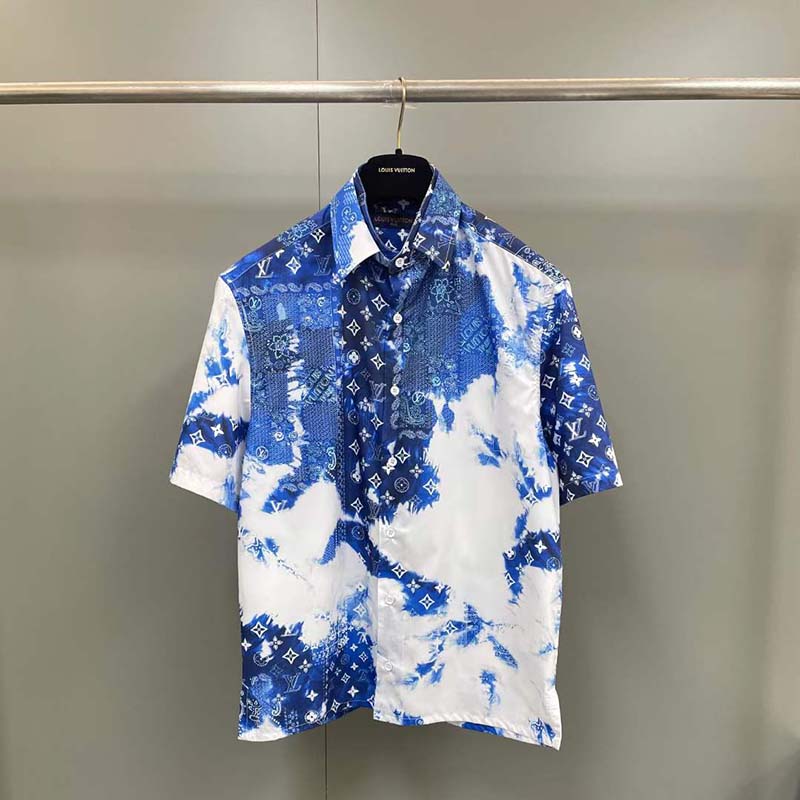 Louis Vuitton LV Women Monogram Bandana Short-Sleeved Shirt Cotton Indigo Regular Fit