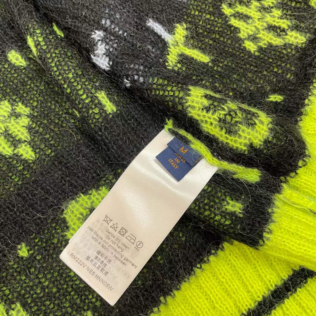 Louis Vuitton LV Men Monogram Black Lime Mohair Cardigan Multicolor Regular Fit