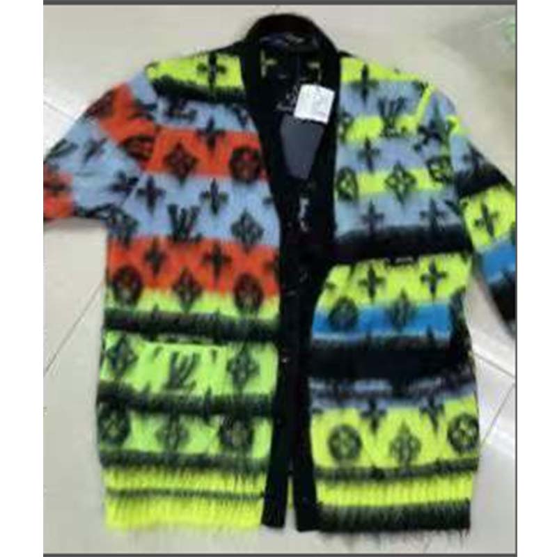 Louis Vuitton LV Men Monogram Black Lime Mohair Cardigan Multicolor Regular Fit