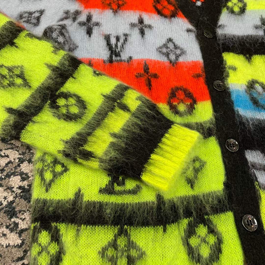 Louis Vuitton LV Men Monogram Black Lime Mohair Cardigan Multicolor Regular Fit