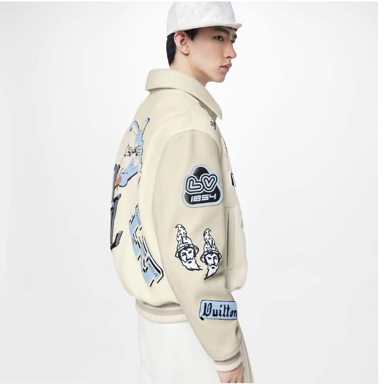 Louis Vuitton LV Men Multi-Patches Mixed Leather Varsity Blouson LWG Calf White