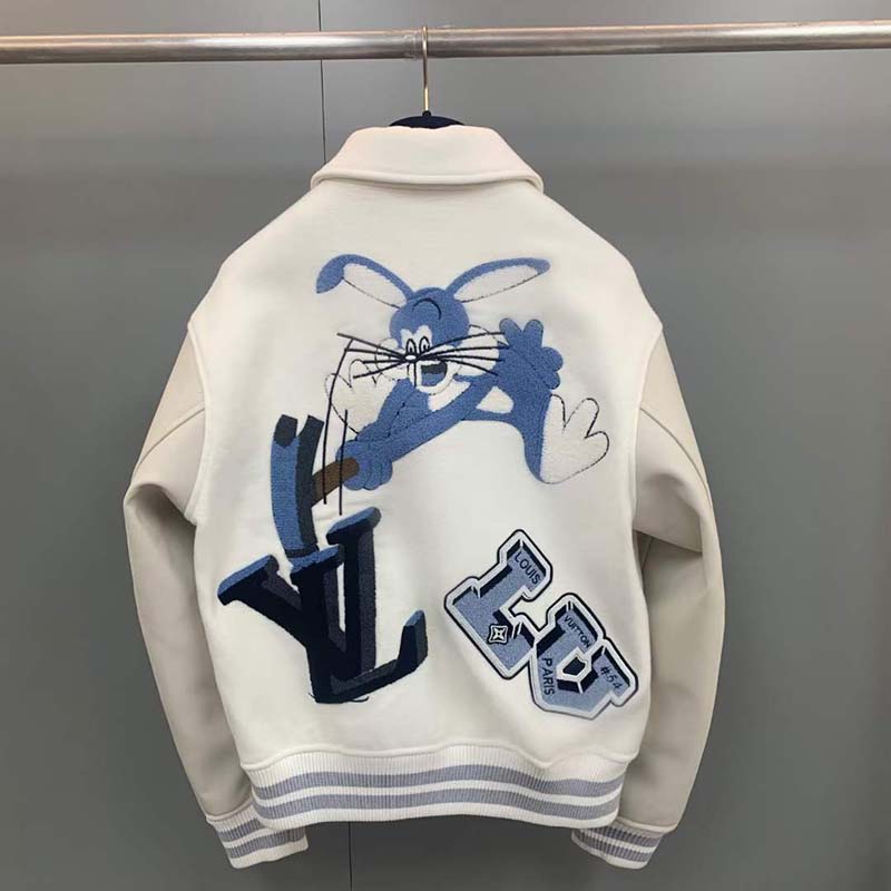 Louis Vuitton LV Men Multi-Patches Mixed Leather Varsity Blouson LWG Calf White