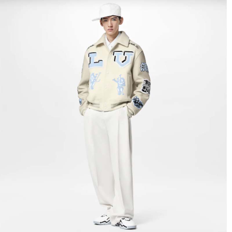 Louis Vuitton LV Men Multi-Patches Mixed Leather Varsity Blouson LWG Calf White