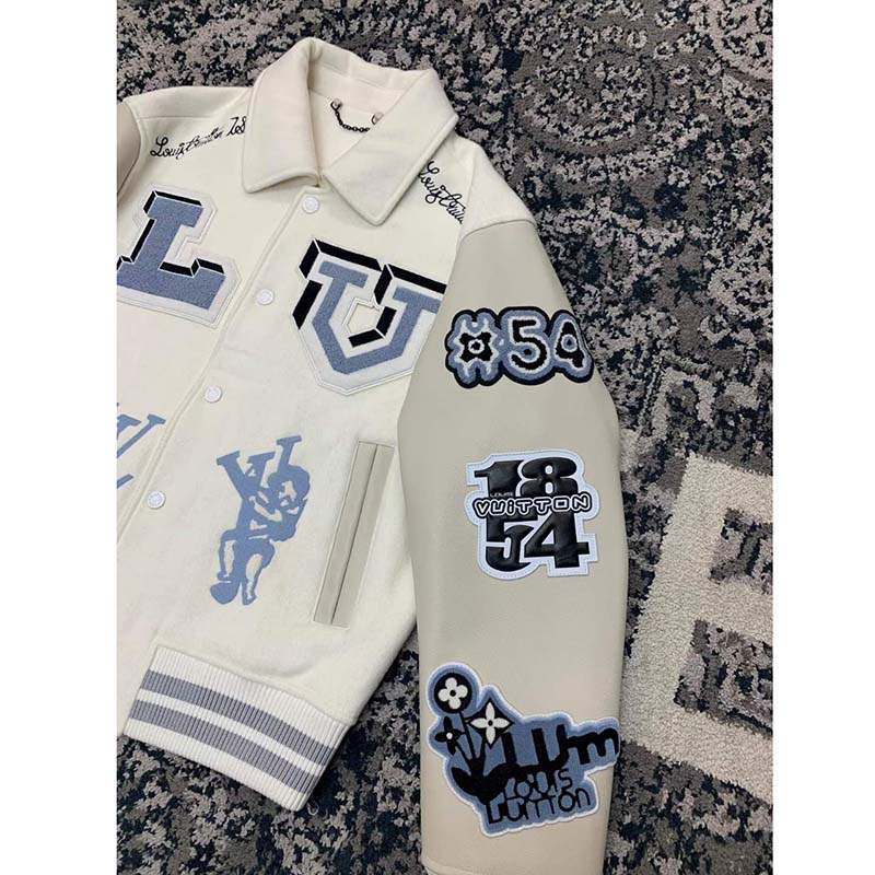Louis Vuitton LV Men Multi-Patches Mixed Leather Varsity Blouson LWG Calf White