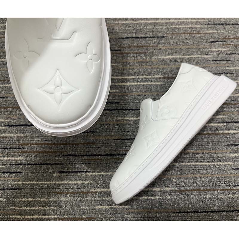 Louis Vuitton LV Unisex Beverly Hills Slip-On Sneaker White Monogram Embossed Calf Leather