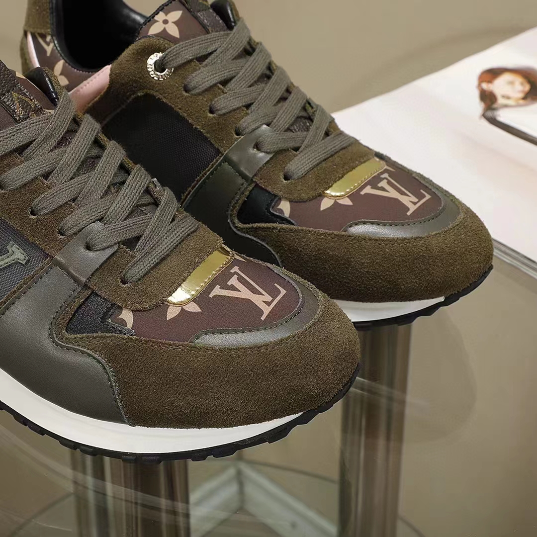 Louis Vuitton LV Unisex Run Away Sneaker Khaki Green Suede Calf Leather