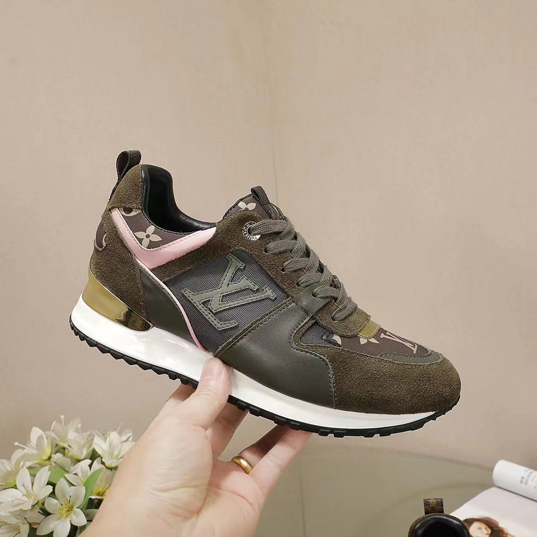 Louis Vuitton LV Unisex Run Away Sneaker Khaki Green Suede Calf Leather