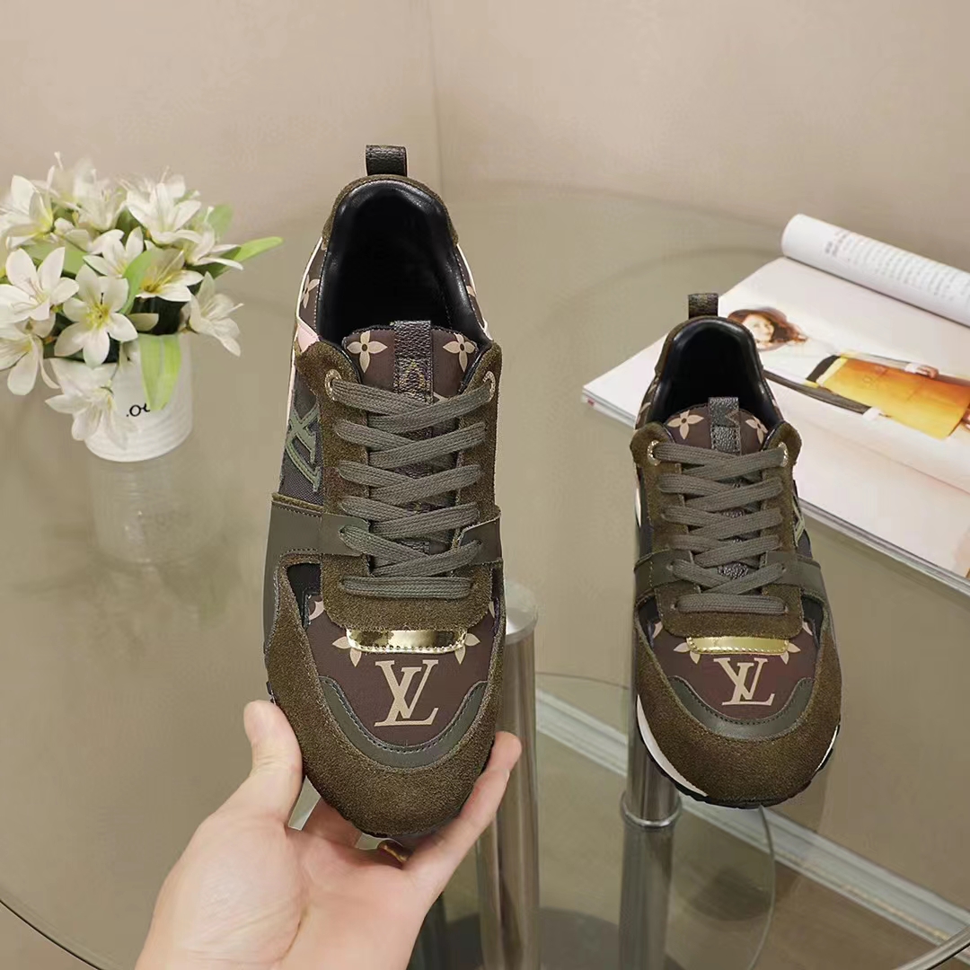 Louis Vuitton LV Unisex Run Away Sneaker Khaki Green Suede Calf Leather