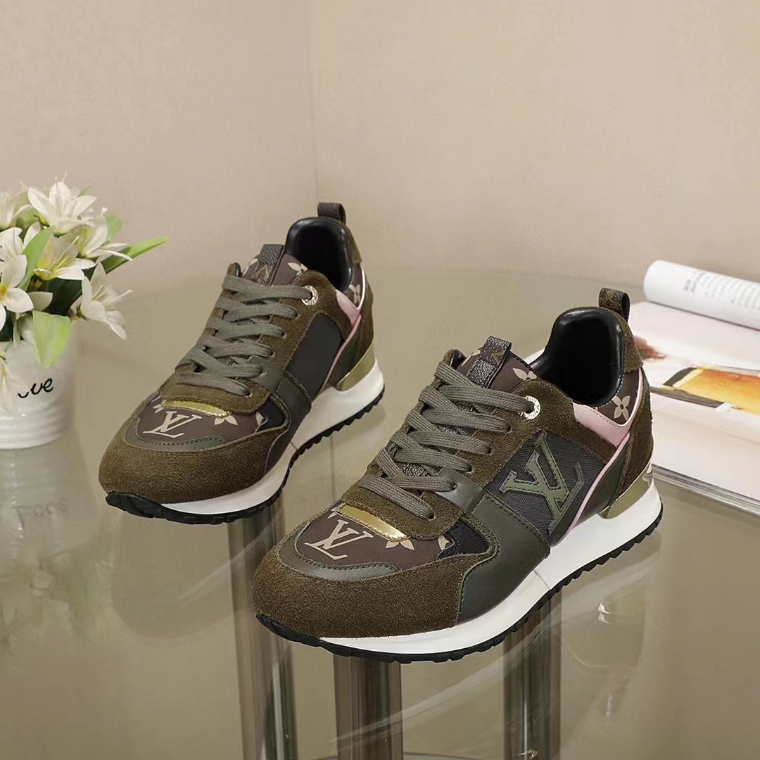 Louis Vuitton LV Unisex Run Away Sneaker Khaki Green Suede Calf Leather