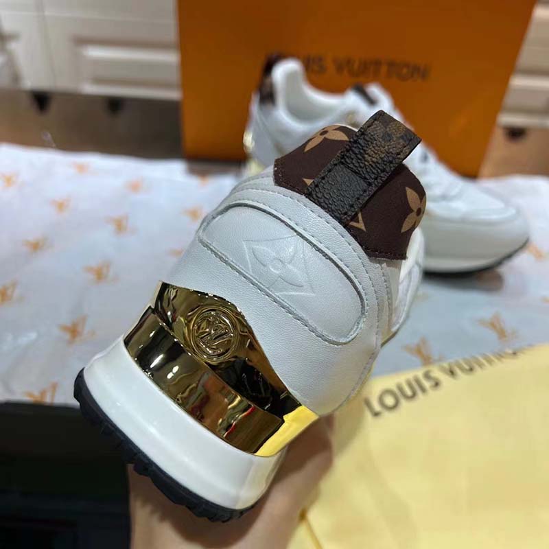 Louis Vuitton LV Unisex Run Away Sneaker White Calf Leather Monogram Canvas