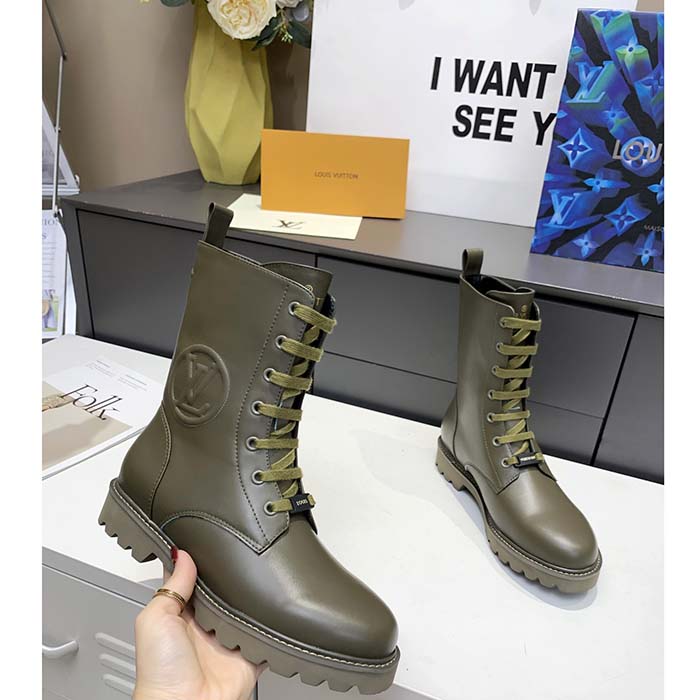 Louis Vuitton LV Unisex Territory Flat Ranger Khaki Green Calf Leather Circle