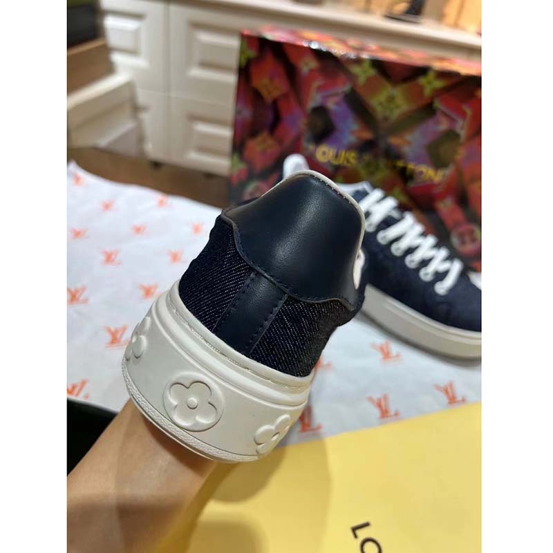 Louis Vuitton LV Unisex Time Out Sneaker Blue Monogram Debossed Denim