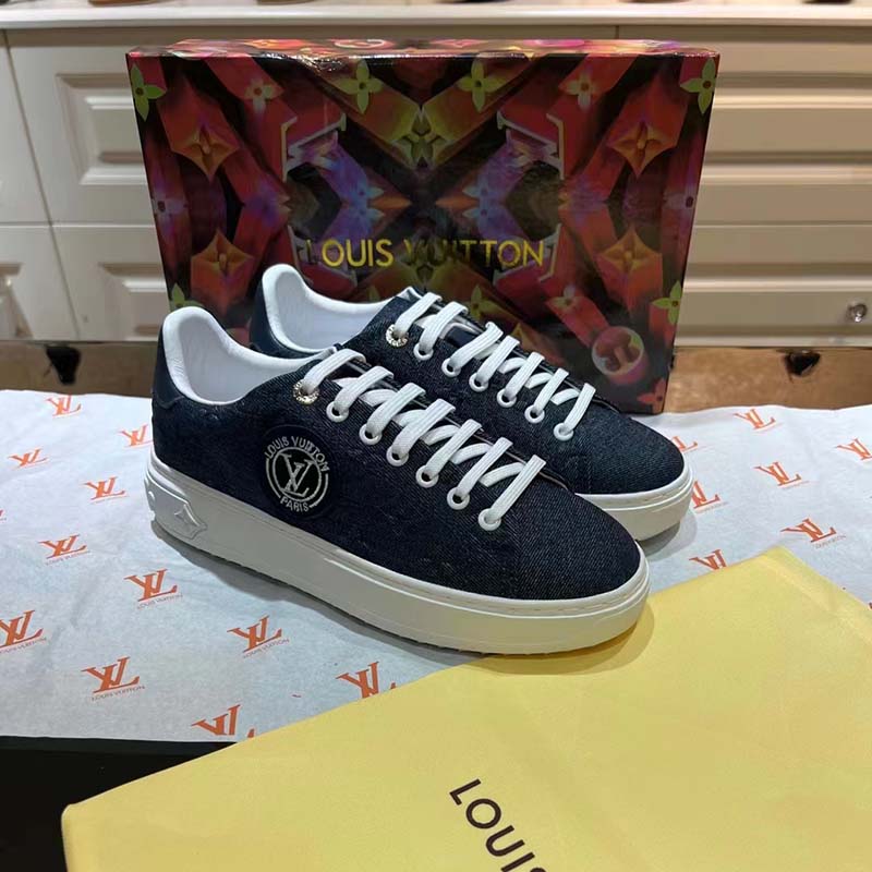 Louis Vuitton LV Unisex Time Out Sneaker Blue Monogram Debossed Denim
