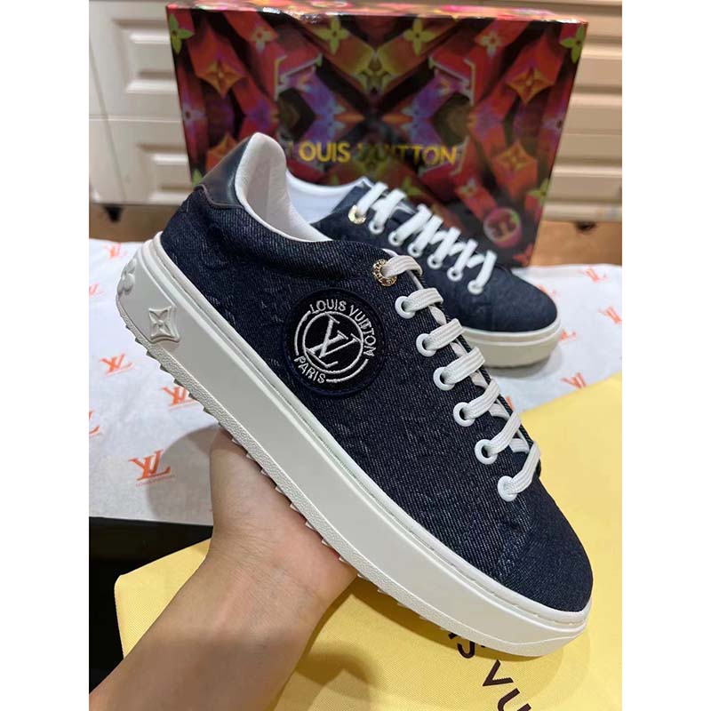 Louis Vuitton LV Unisex Time Out Sneaker Blue Monogram Debossed Denim