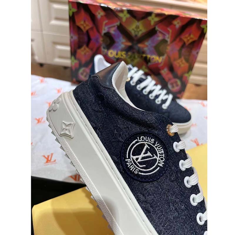 Louis Vuitton LV Unisex Time Out Sneaker Blue Monogram Debossed Denim