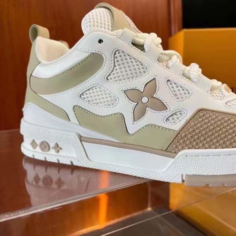 Louis Vuitton LV Unisex Trainer Sneaker Beige Monogram Denim Velcro Strap Rubber Outsole