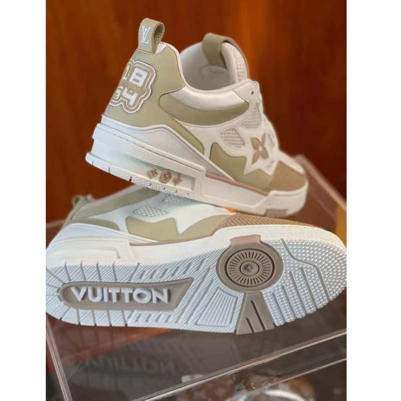 Louis Vuitton LV Unisex Trainer Sneaker Beige Monogram Denim Velcro Strap Rubber Outsole