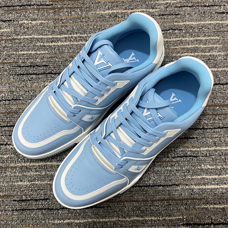 Louis Vuitton LV Unisex Trainer Sneaker Blue Mix Materials 54 Rubber Outsole Monogram Flowers