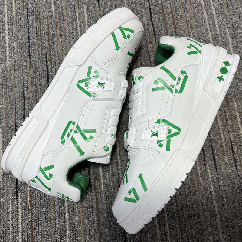 Louis Vuitton LV Unisex Trainer Sneaker Green Mix Sustainable Materials 54 Monogram Flowers