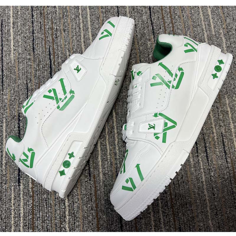 Louis Vuitton LV Unisex Trainer Sneaker Green Mix Sustainable Materials 54 Monogram Flowers