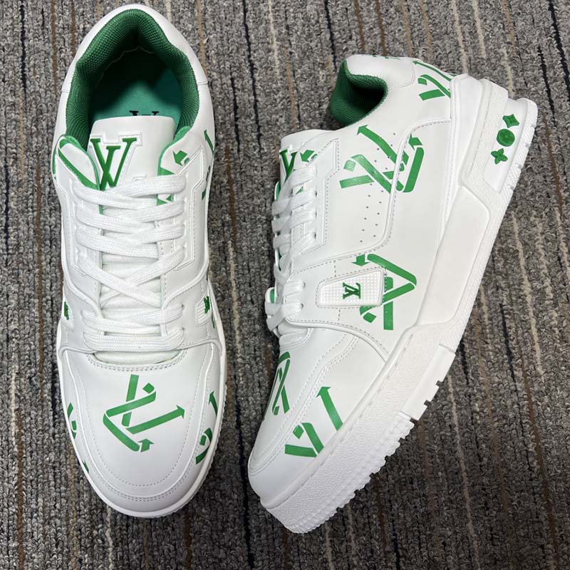 Louis Vuitton LV Unisex Trainer Sneaker Green Mix Sustainable Materials 54 Monogram Flowers