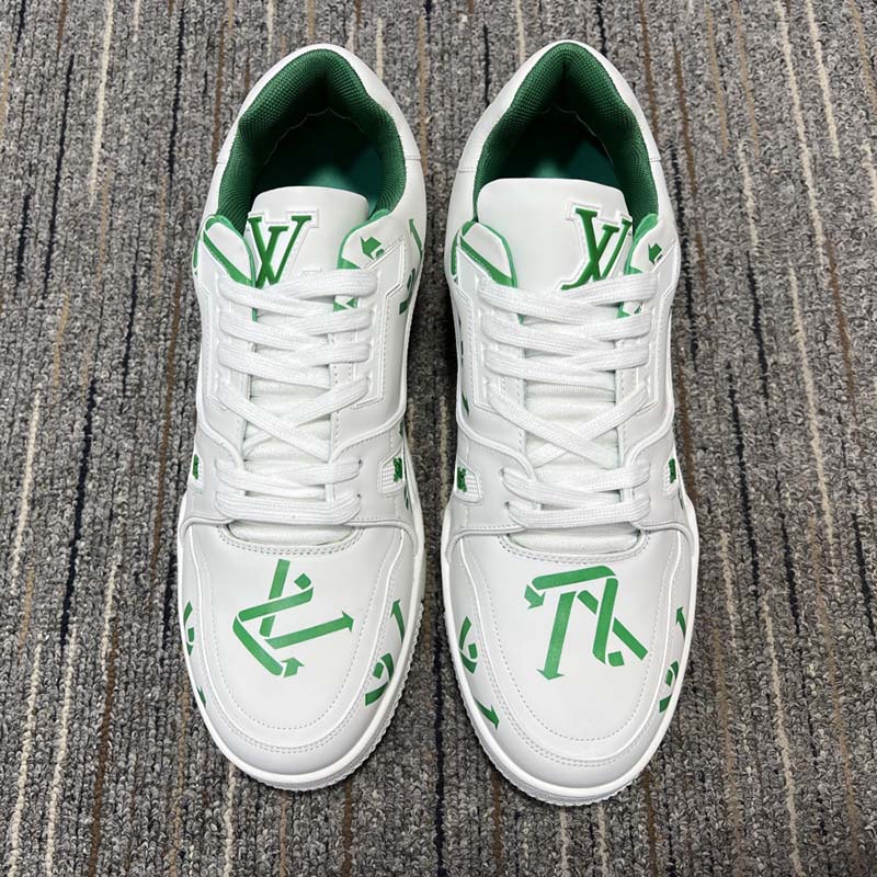 Louis Vuitton LV Unisex Trainer Sneaker Green Mix Sustainable Materials 54 Monogram Flowers