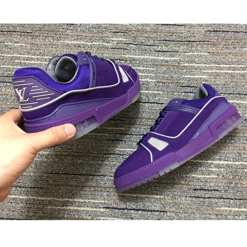Louis Vuitton LV Unisex Trainer Sneaker Purple Metallic Canvas Rubber Outsole Monogram Flowers
