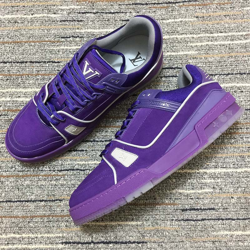 Louis Vuitton LV Unisex Trainer Sneaker Purple Metallic Canvas Rubber Outsole Monogram Flowers