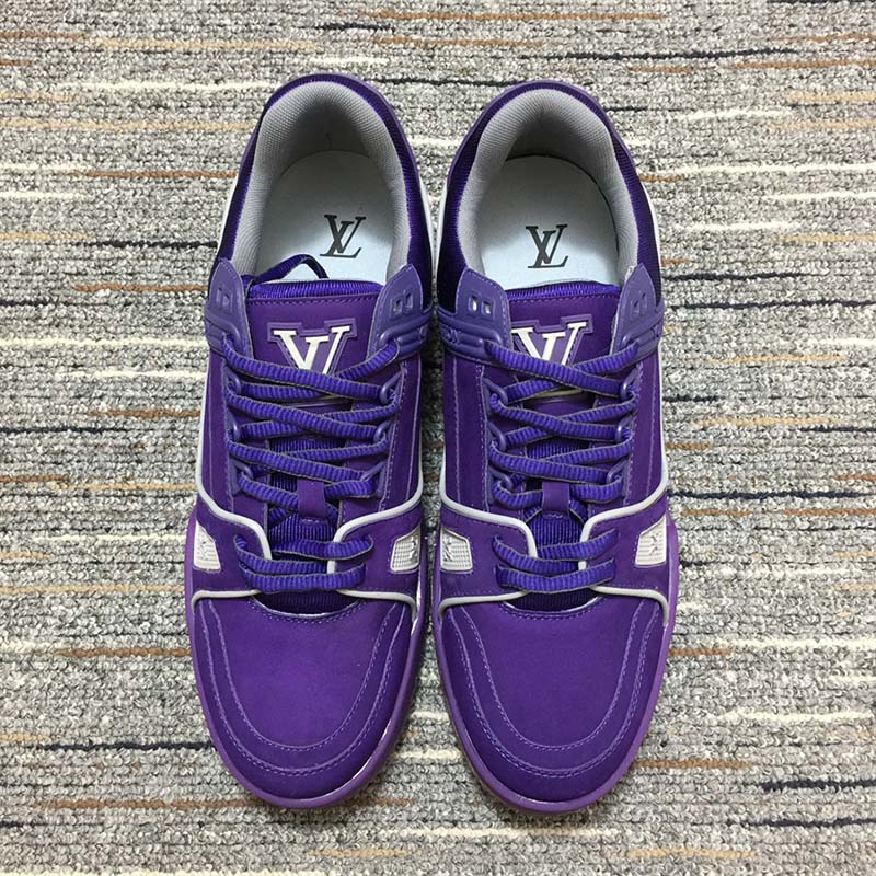 Louis Vuitton LV Unisex Trainer Sneaker Purple Metallic Canvas Rubber Outsole Monogram Flowers