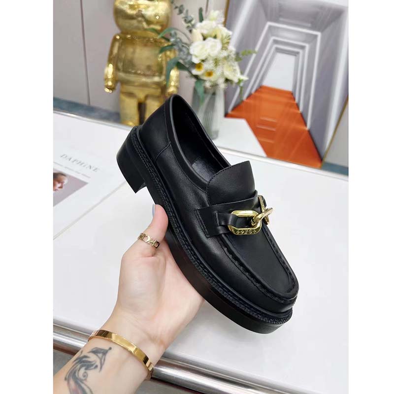 Louis Vuitton LV Women Loafer Black Glazed Calf Leather Blake Construction Monogram Flowers