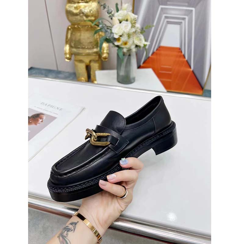 Louis Vuitton LV Women Loafer Black Glazed Calf Leather Blake Construction Monogram Flowers